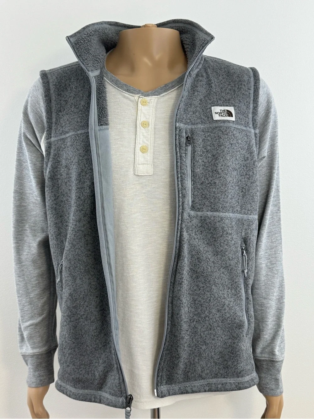 The North Face Men’s Gray Fleece Vest with Zip Pockets, Size Medium